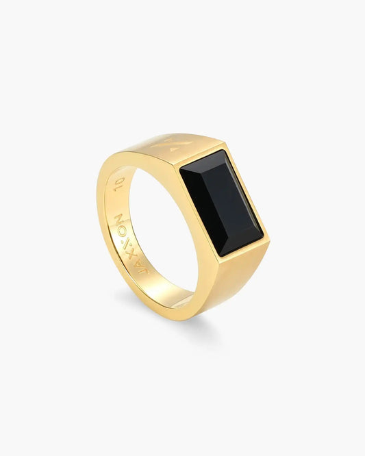 Beveled Onyx Signet Ring Gold