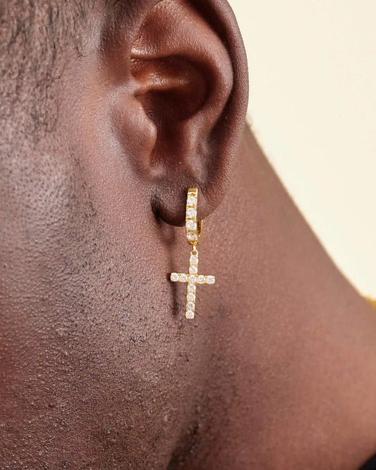 Hanging Studded Cross Earring