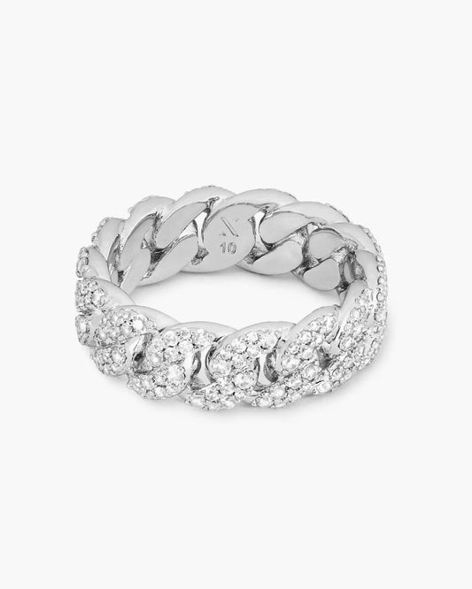 Iced Out Cuban Link Ring Silver