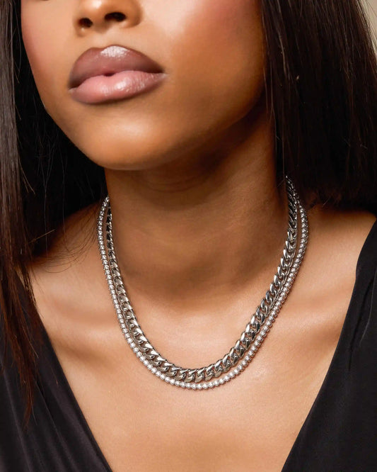 Women's Cuban + Tennis Chain Stack 8mm + 3mm