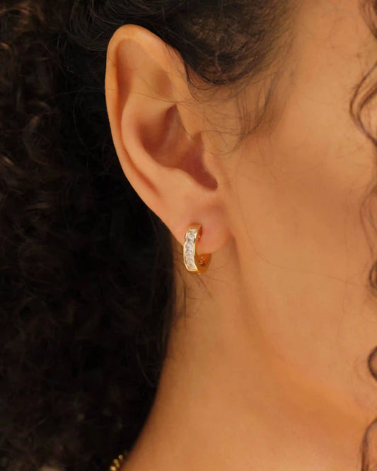 Women's Emerald Cut Inset Hoop Earrings