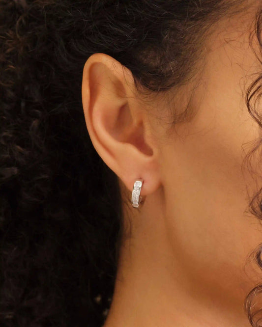 Women's Emerald Cut Inset Hoop Earrings